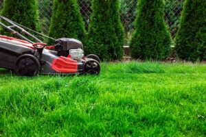 Mowing green grass.